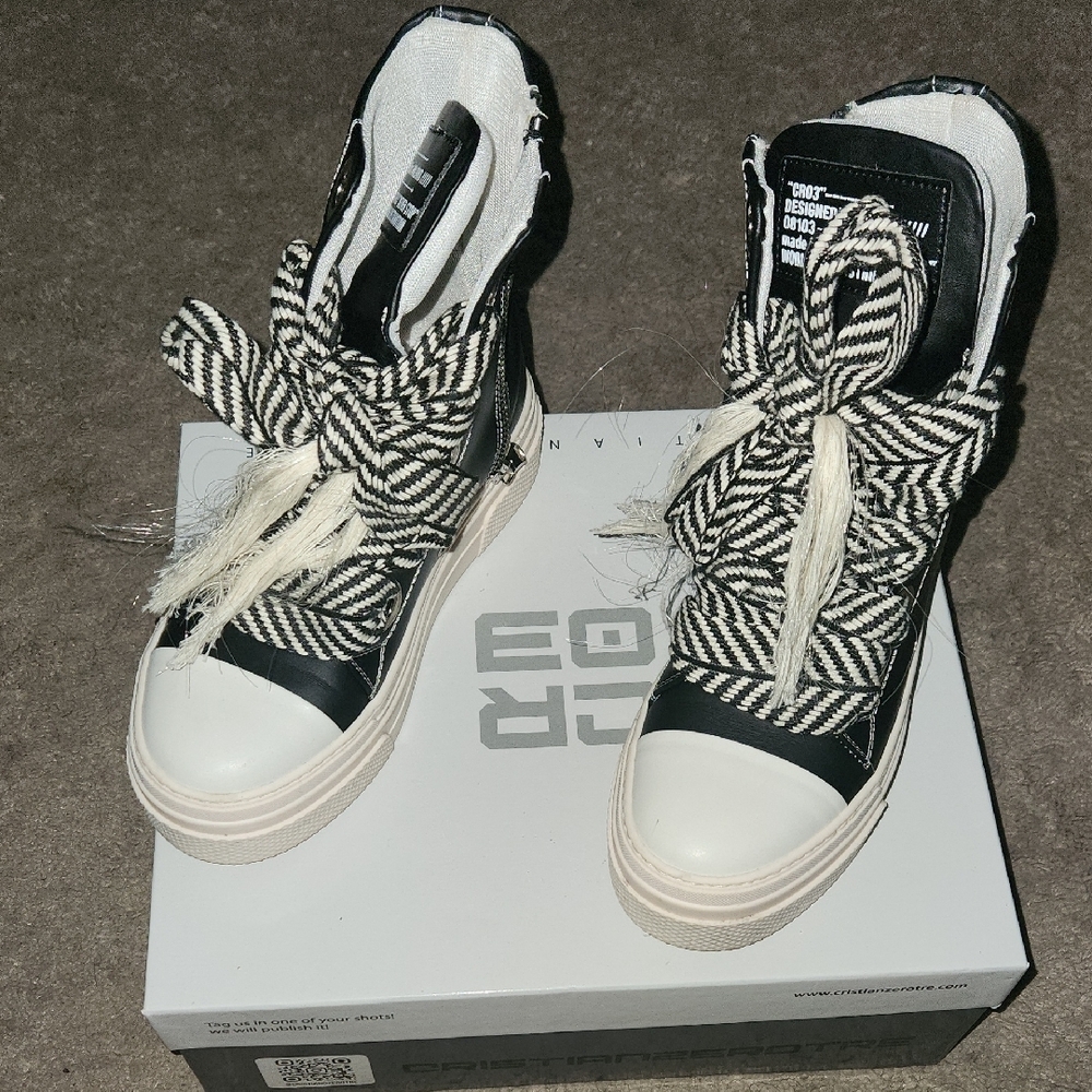Black and White Geometric High-Top Sneakers